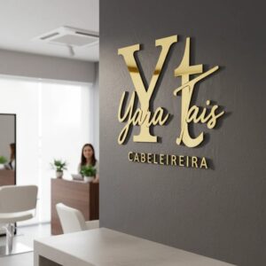 Logotipo Acrilico Espelhado Dourado Denise Lage Designer