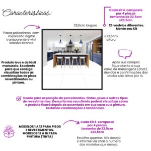 Características importantes Kit com 4 Placas tamanho 47x47cm 3d Seletoras Pisos e Revestimentos perfeitas para o cliente visualizar antes de fechar pedido. Aqui na Denise Lage Designer você encontra.
