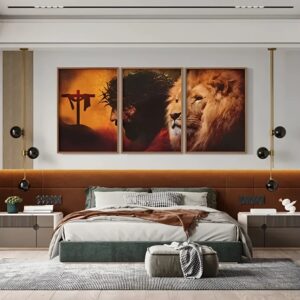 Kit 3 Quadros Decorativos Jesus Leão Judá Moldura 48x70 Grande Para Sala Quarto Escritório. Decora e embeleza!!!! Denise Lage Designer Gráfica e Personalizados Venda Nova Belo Horizonte MG