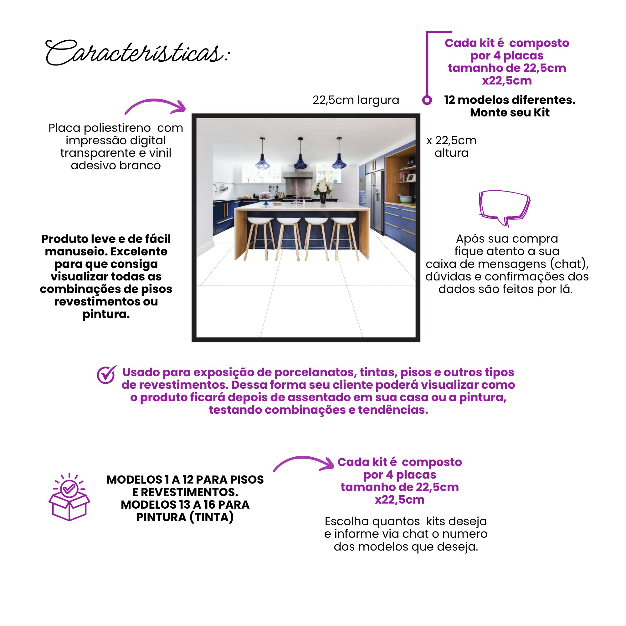 Características importantes Kit com 4 Placas tamanho 47x47cm 3d Seletoras Pisos e Revestimentos perfeitas para o cliente visualizar antes de fechar pedido. Aqui na Denise Lage Designer você encontra.