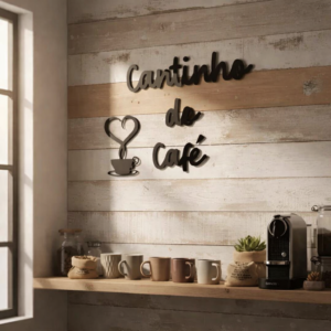 Decorativo frase Cantinho do café, perfeito para seu espaço preferencial. Decorativos Denise Lage Designer