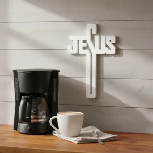 Letreiro Jesus em formato de Cruz perfeito para decorar seu cantinho especial. Denise Lage Designer personalizados de qualidade.